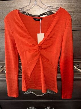DOKOTOO-Orange Twist-Front Long Sleeve Top